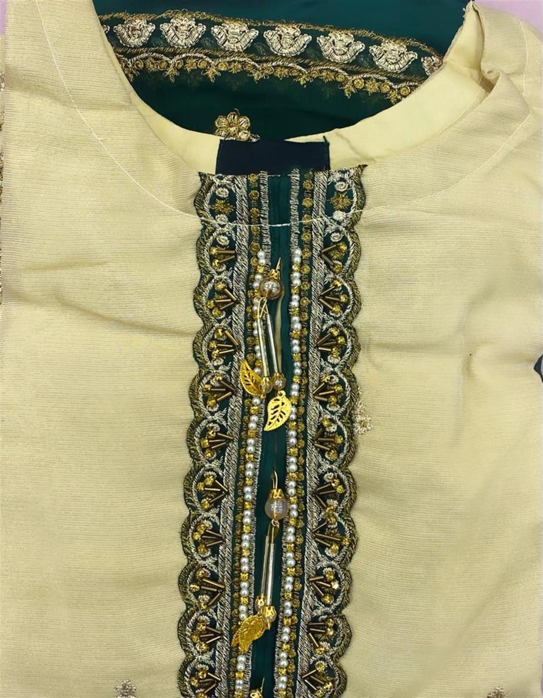 Gold & Green Chiffon Gold/Green Embroidered Salwar Kameez with Dupatta