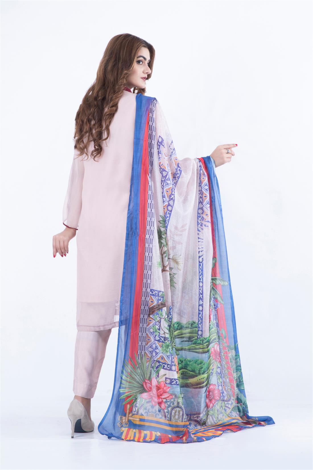 Tea Pink 3 Piece Teal Chiffon Embroidered Salwar Suit