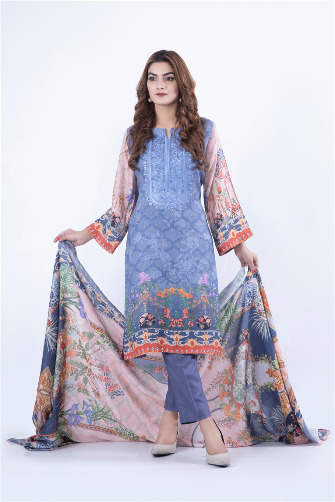 Light Blue Embroidered Ladies Readymade