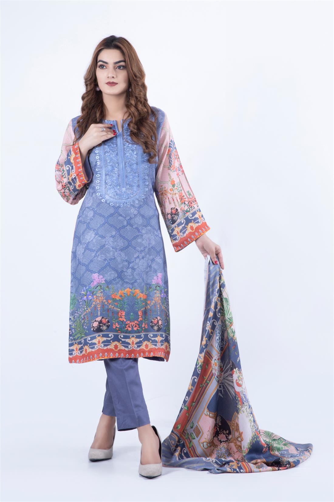 Light Blue Embroidered Ladies Readymade