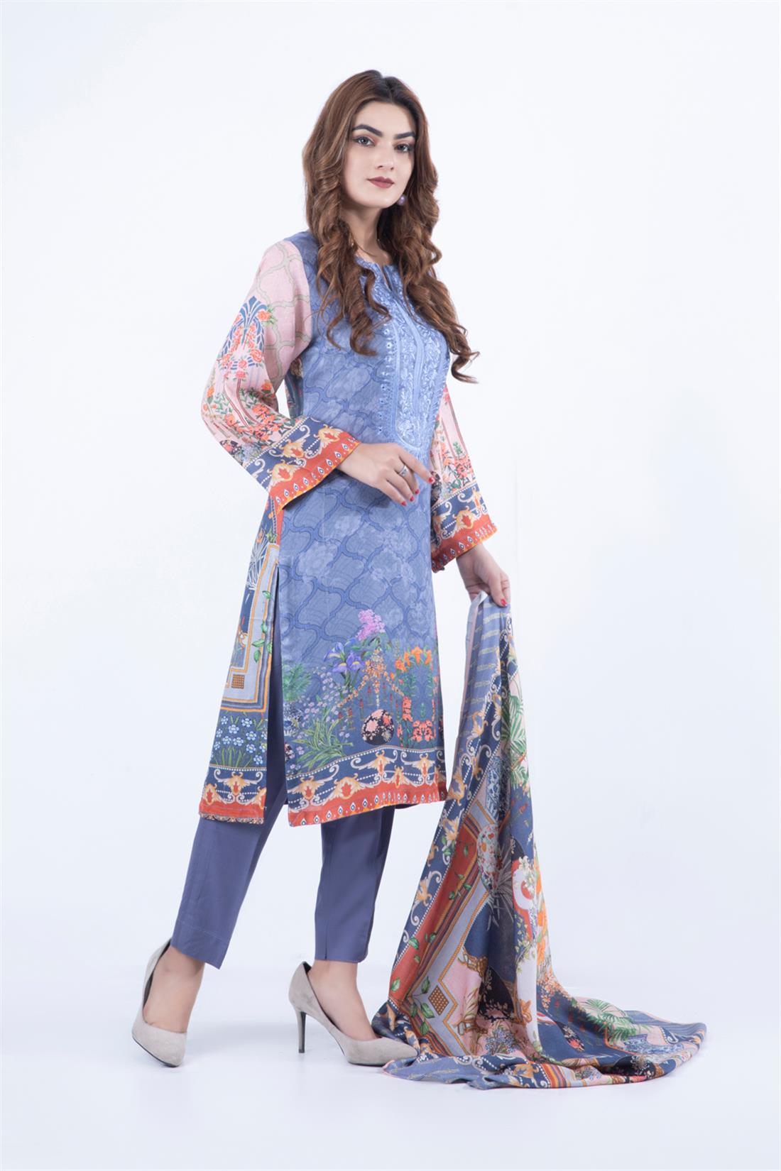 Light Blue Embroidered Ladies Readymade