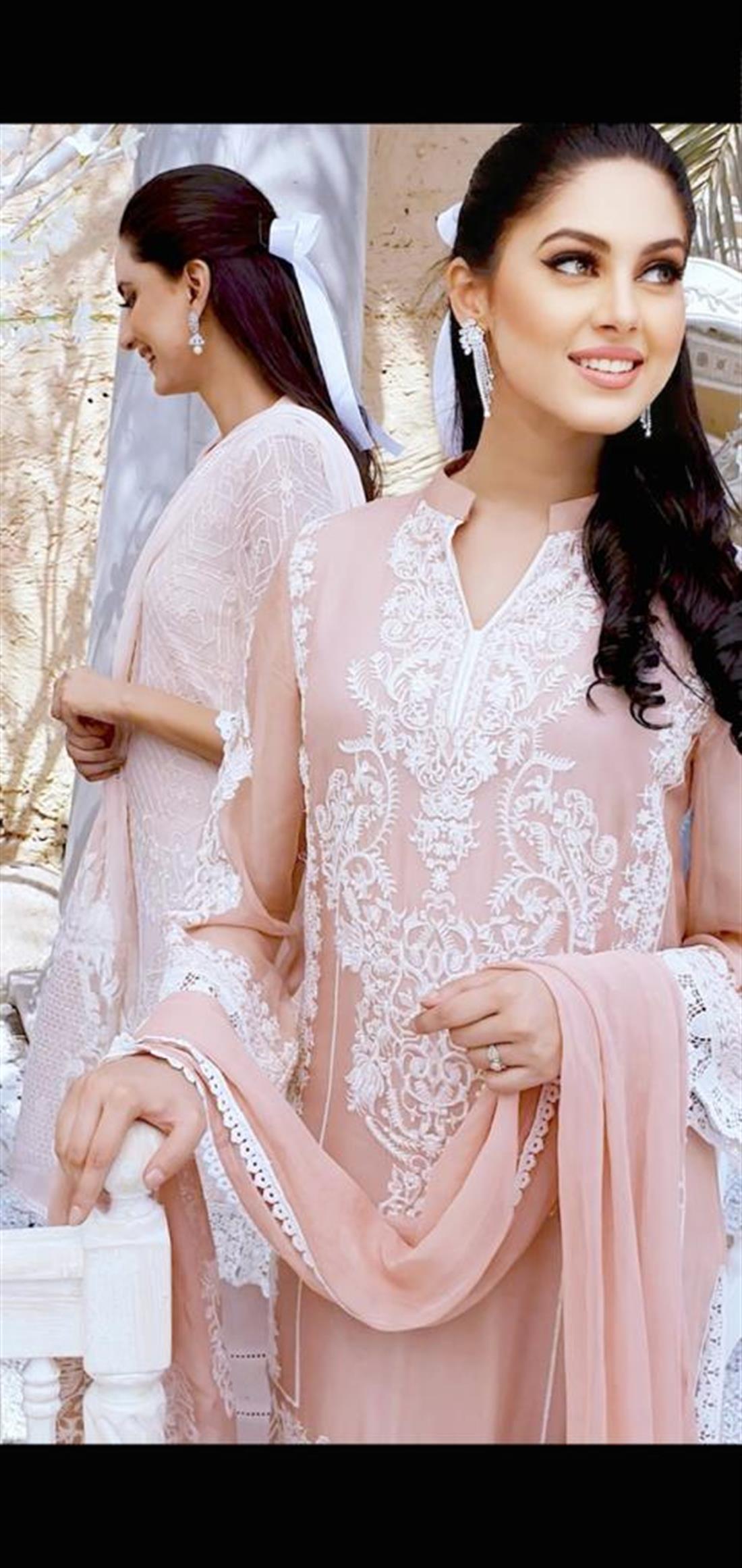Tea Pink Embroidered Chiffon Salwar Kameez & Dupatta