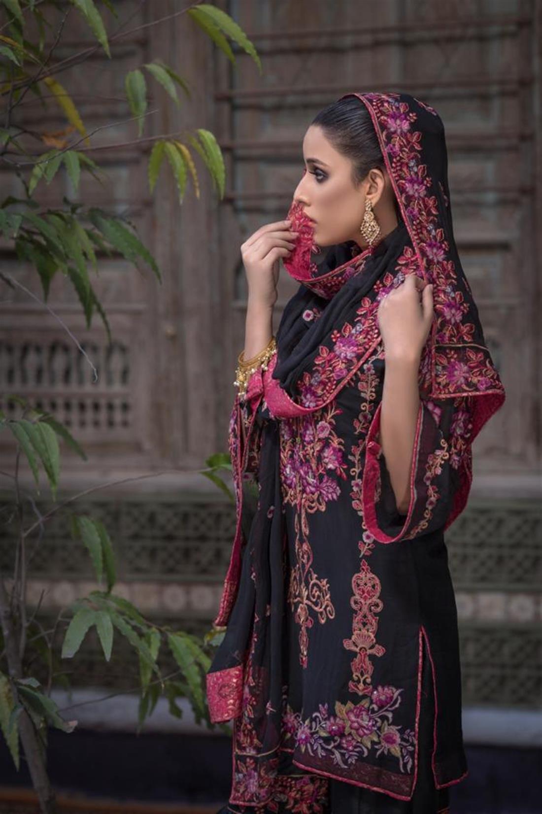 Black Embroidered Chiffon Gharara Ladies Readymade