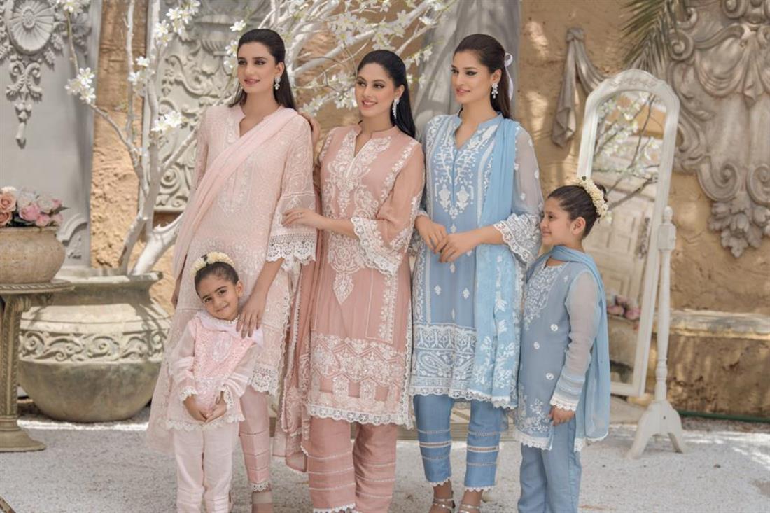 Pink Embroidered Chiffon Ladies Readymade