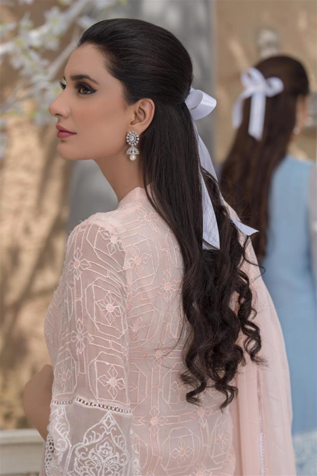 Pink Embroidered Chiffon Ladies Readymade