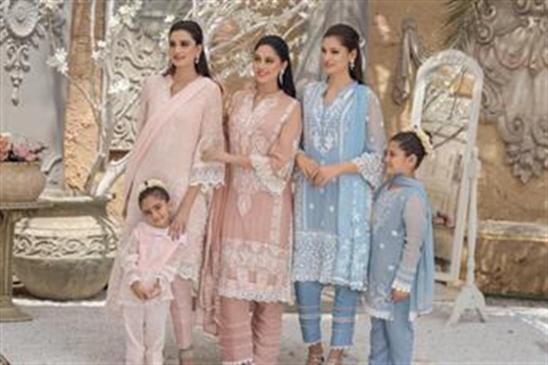 Blue Embroidered Chiffon Ladies Readymade