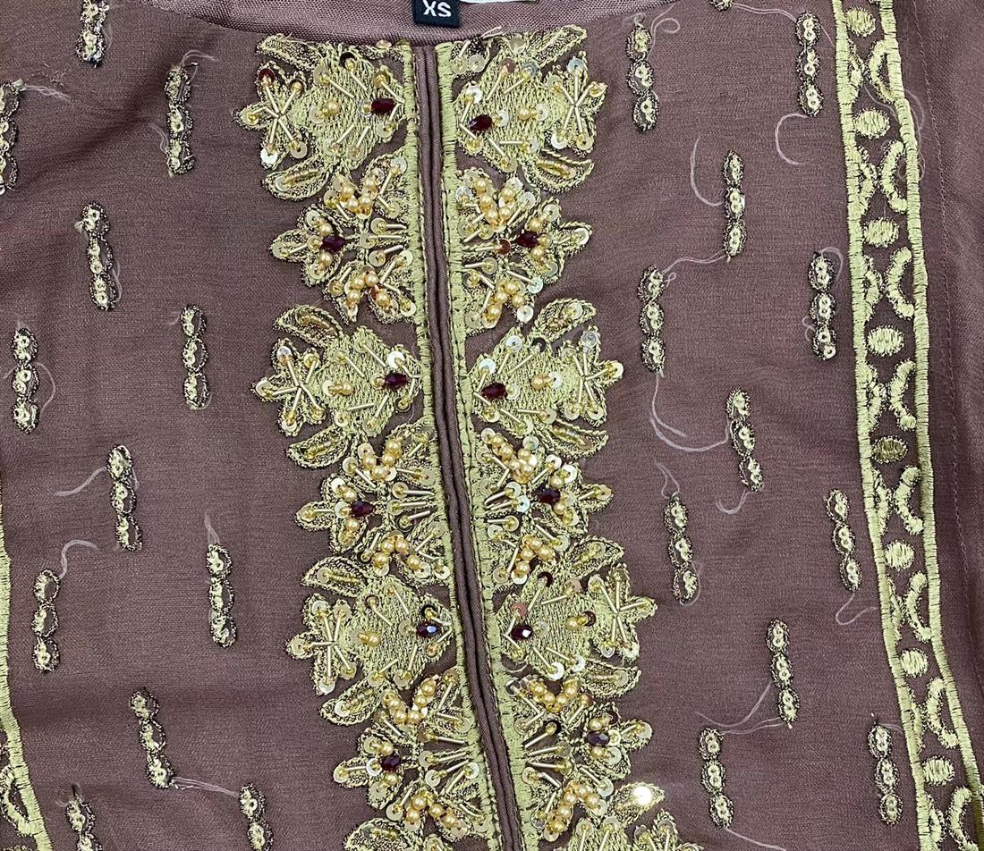 Brown Embroidered Salwar Kameez and Chiffon Dupatta
