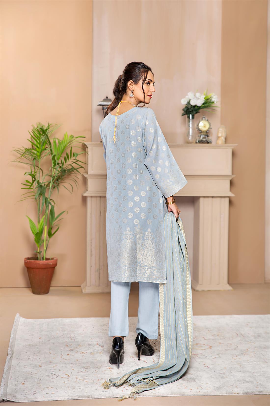Light Grey Mirror Work Beautiful 3 Piece Cotton Printed Salwar Suit