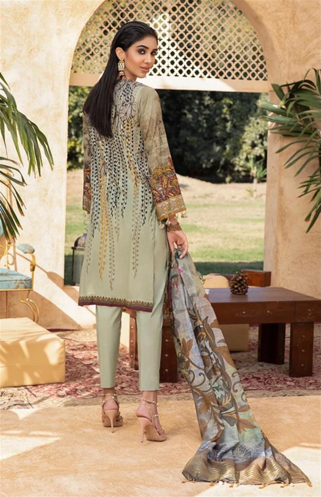 Pista Lawn Peach Brown Embroidered Shirt with Dupatta & Trouser