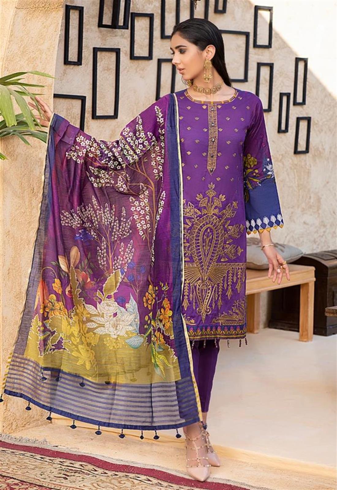 Purple Embroidered Lawn Ladies Readymade