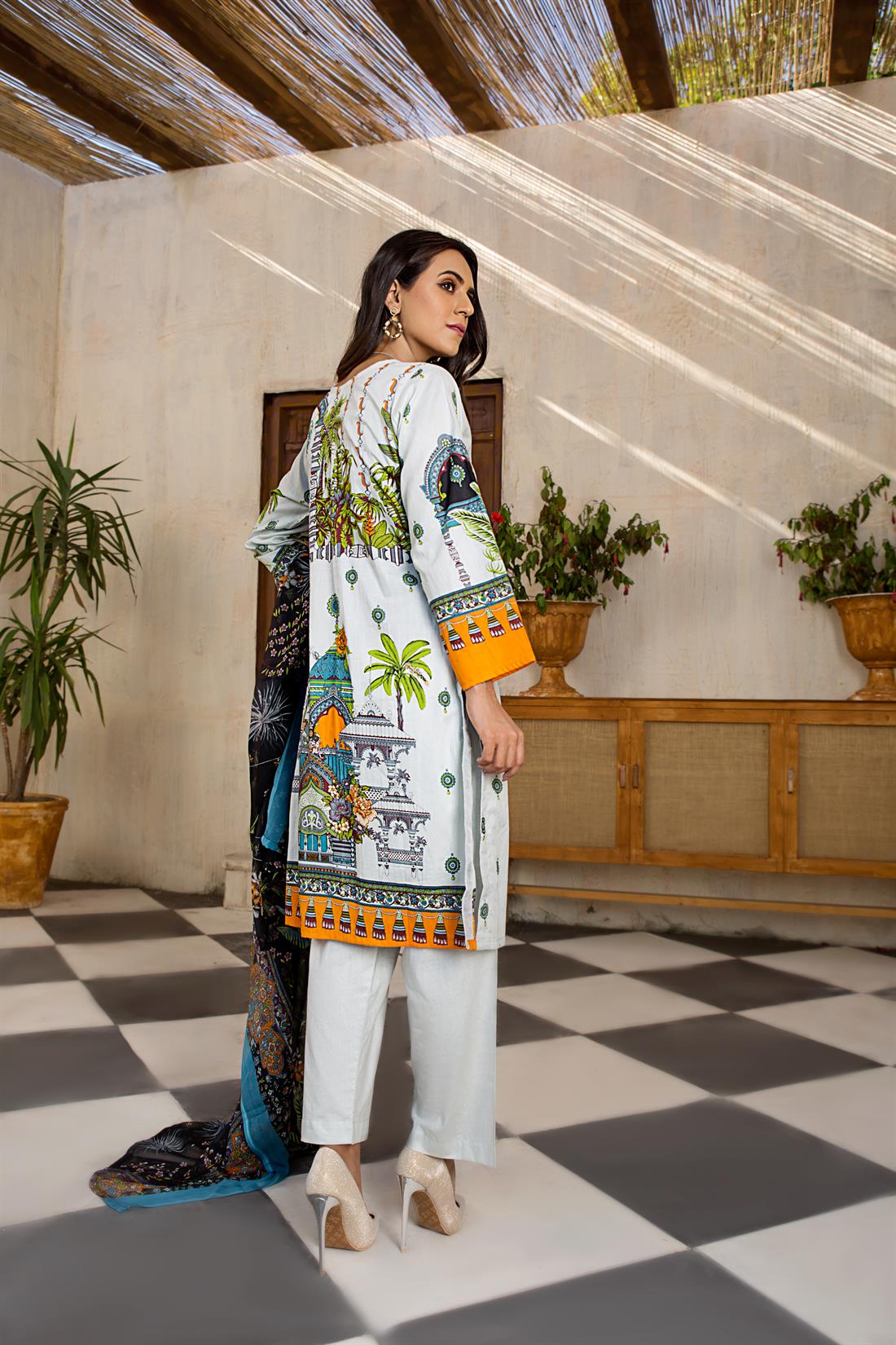 Pale Blue Embroidered Chiffon 3 Piece Printed Lawn Readymade Salwar Suit