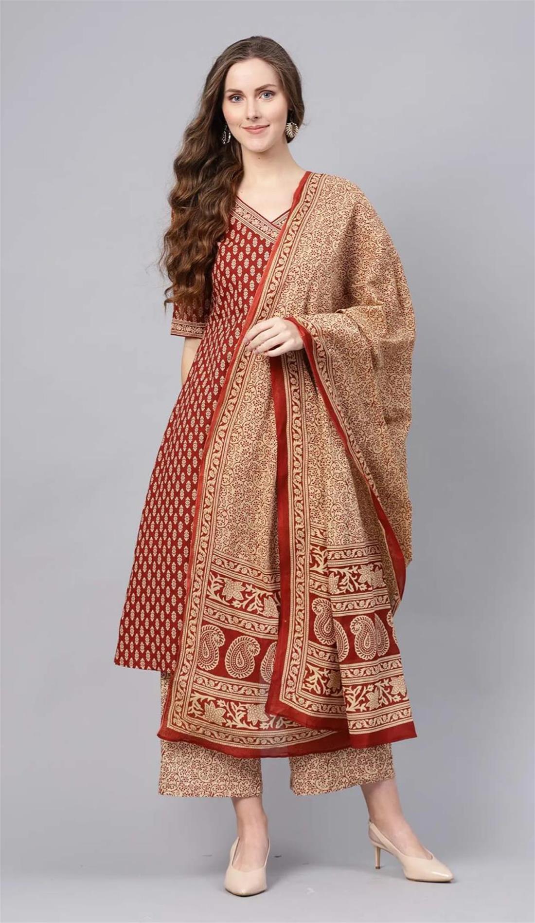 Maroon Printed Cotton Palazzo Ladies Readymade