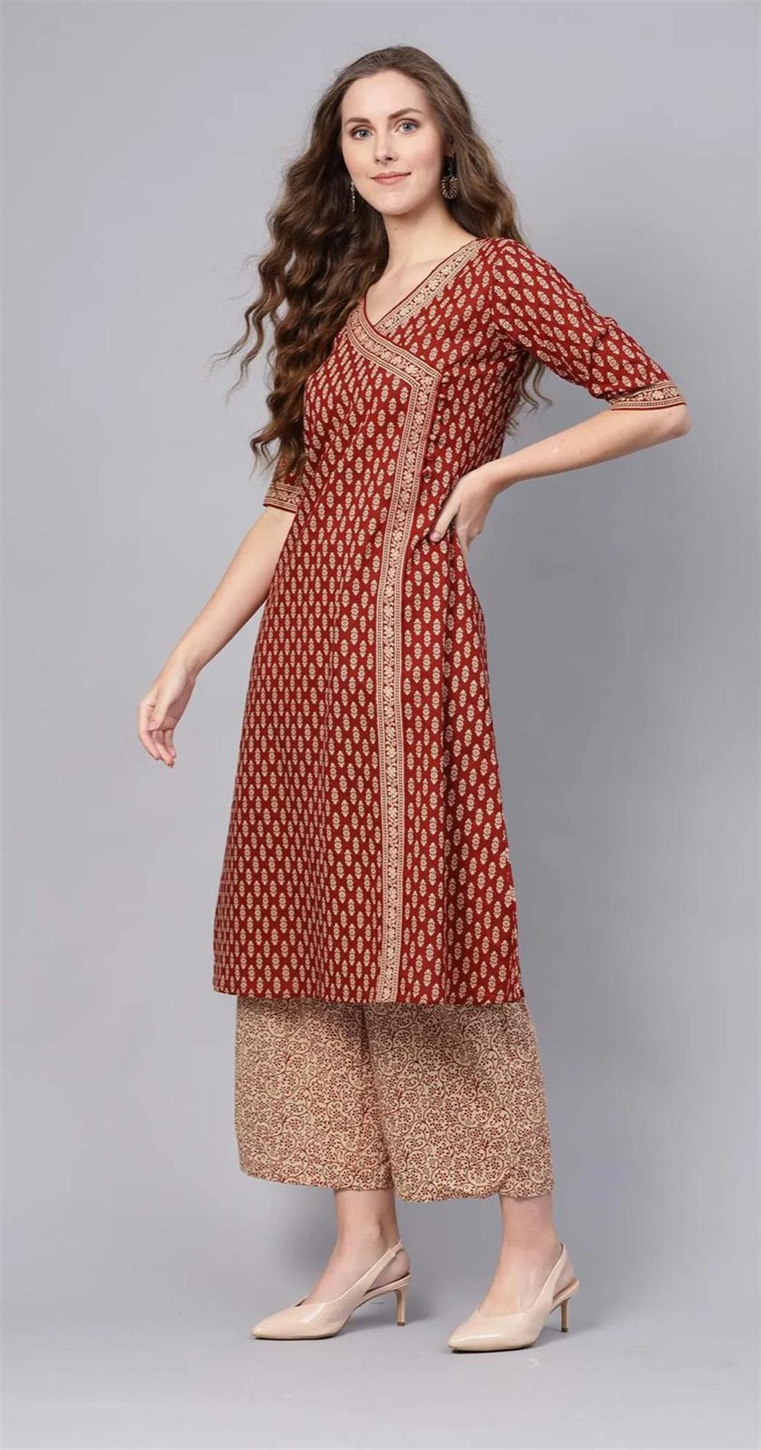 Maroon Printed Cotton Palazzo Ladies Readymade