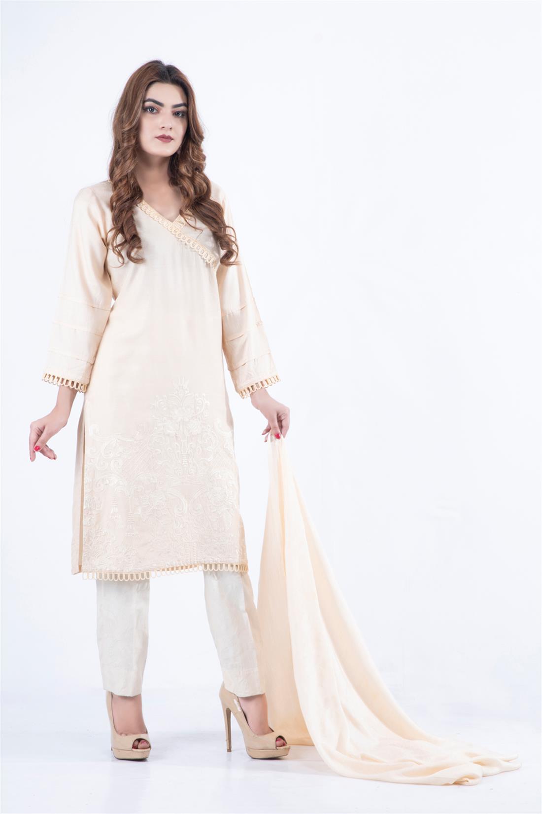 Skin Stunning Linen Embroidered Suit & Chiffon Dupatta