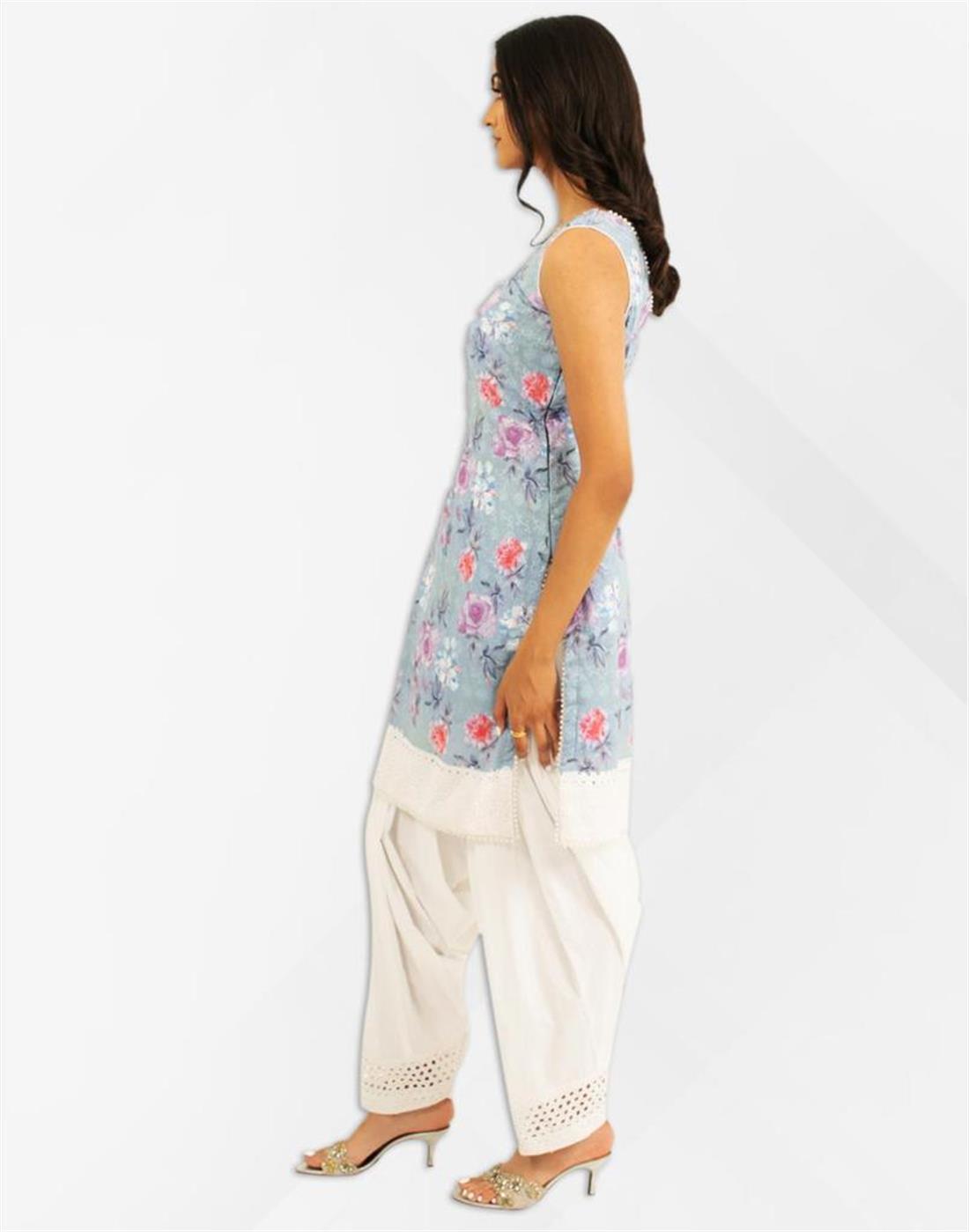 Blue Embroidered Chiffon Ladies Readymade