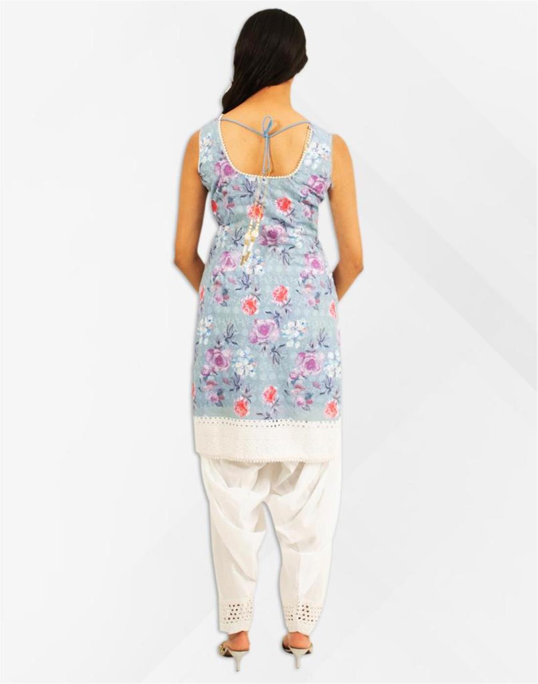 Blue Embroidered Chiffon Ladies Readymade