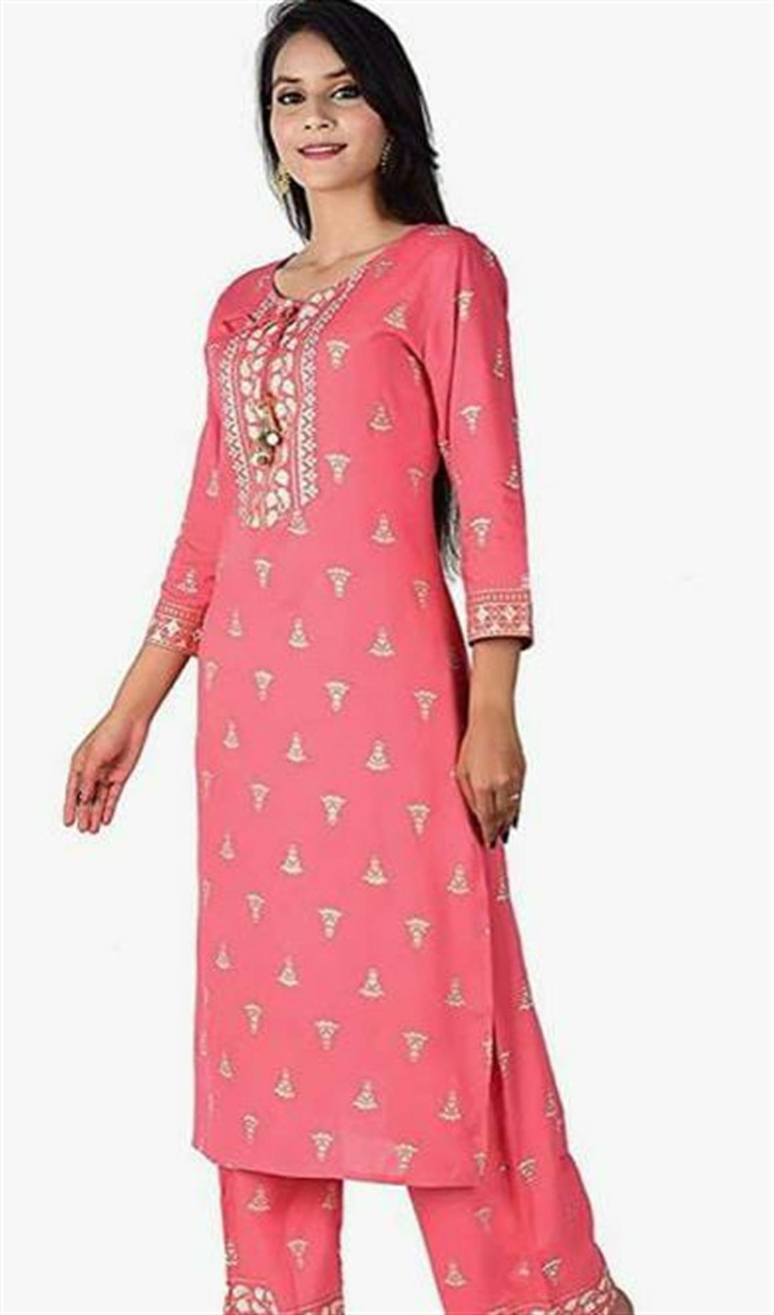 Pink Readymade 3 Piece Kurta with Palazzo & Dupatta