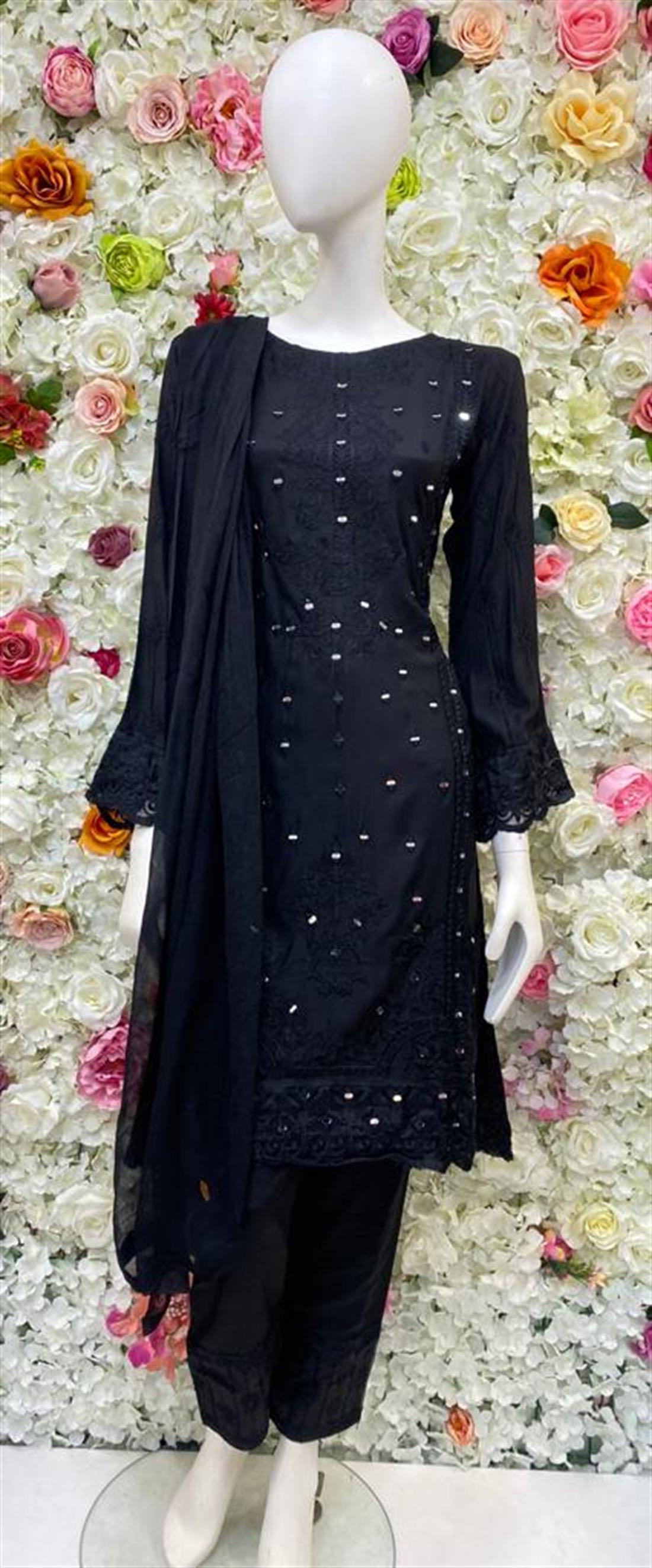 Black Mirror Work Chiffon Frock Ladies Readymade