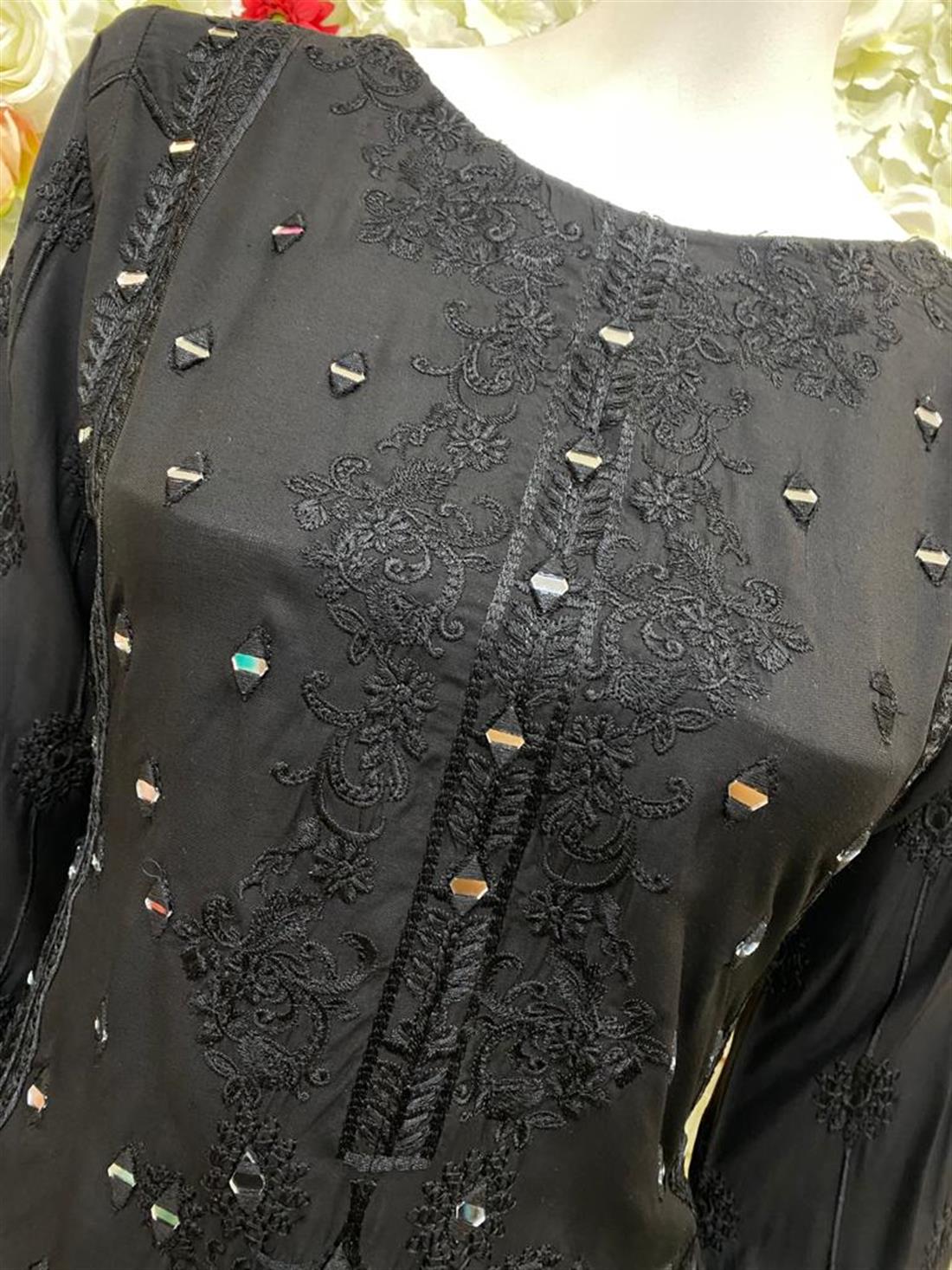 Black Mirror Work Chiffon Frock Ladies Readymade