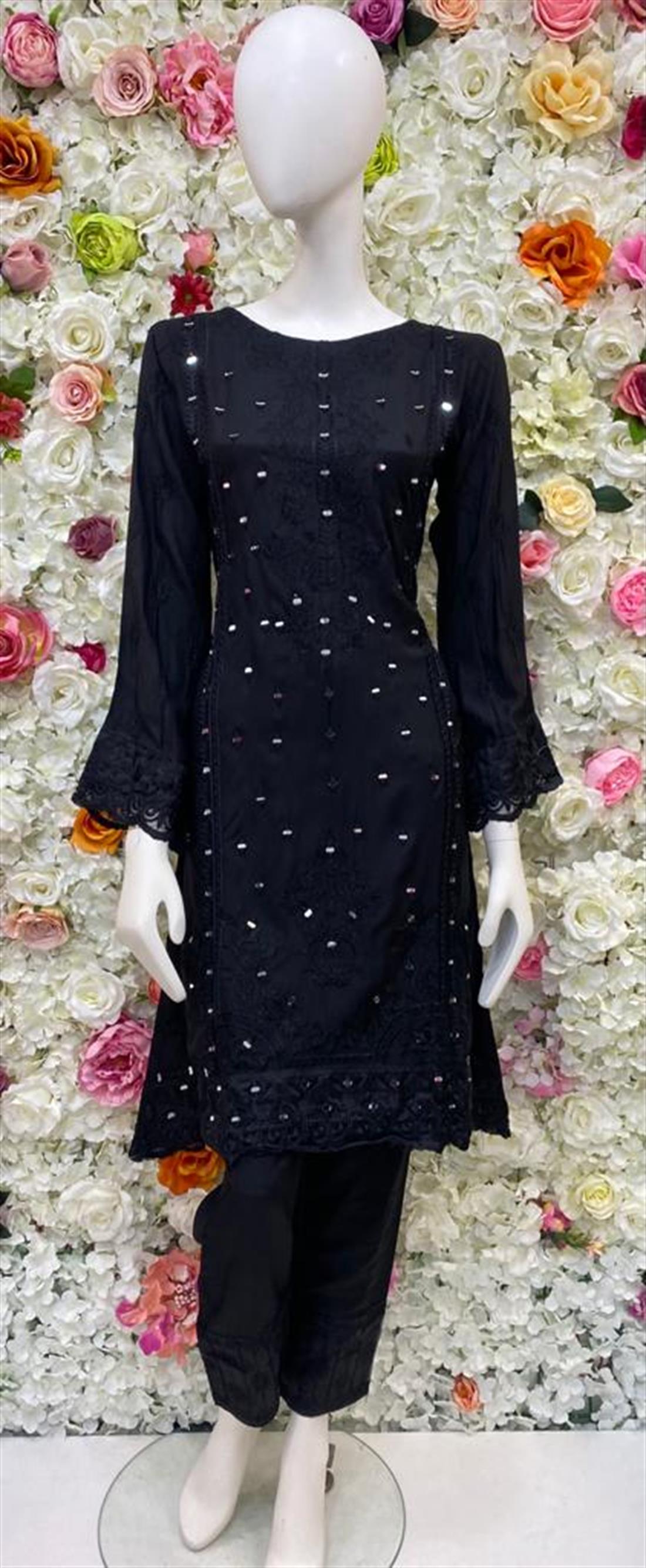 Black Mirror Work Chiffon Frock Ladies Readymade