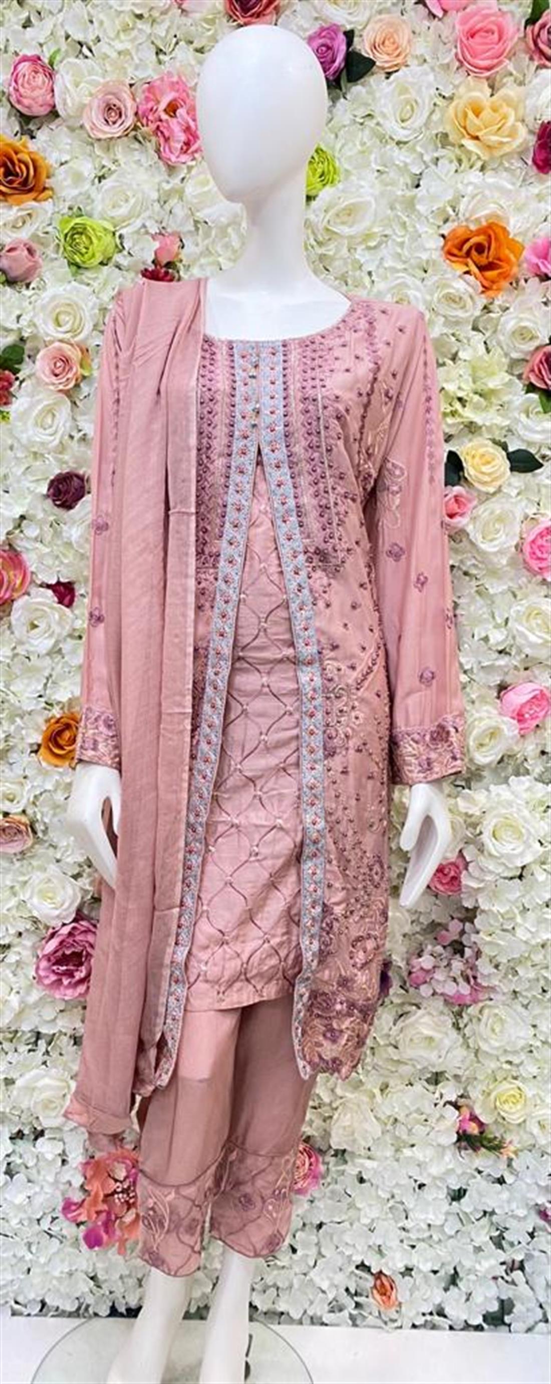 Dusty Pink Embroidered Chiffon Ladies Readymade