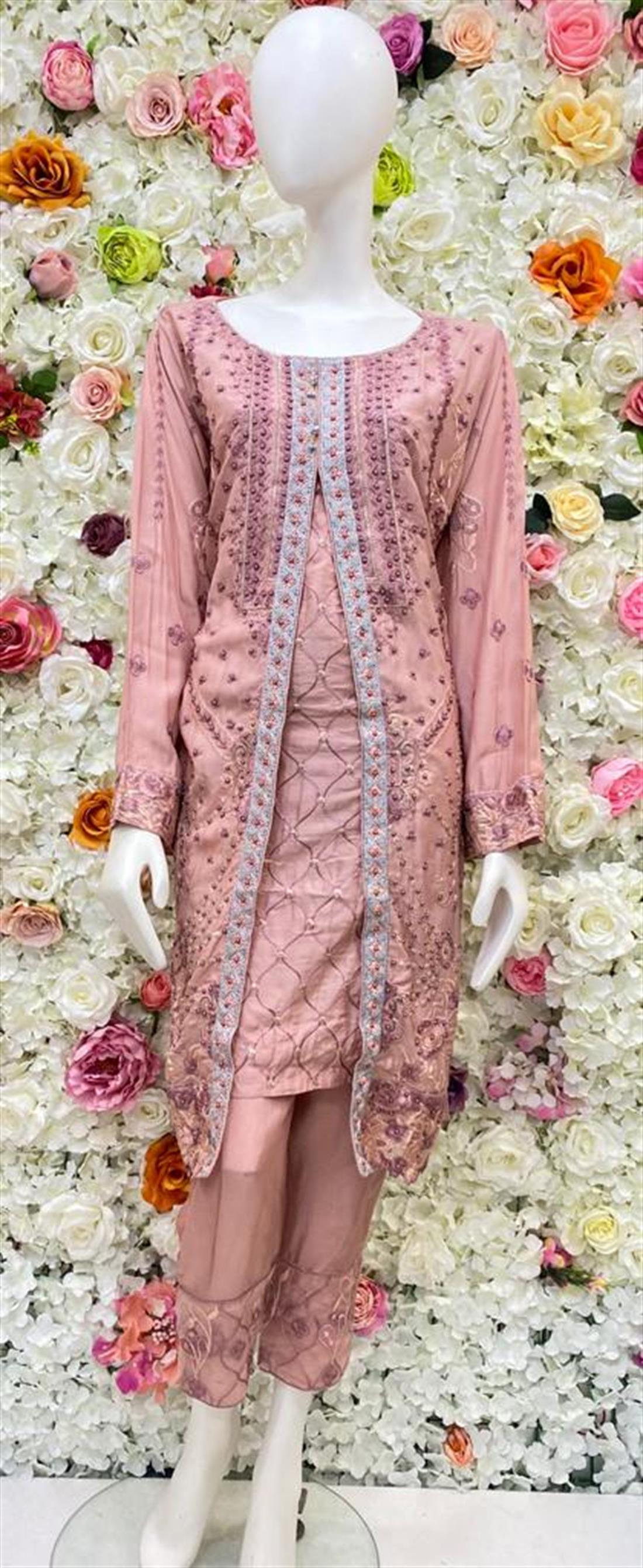 Dusty Pink Embroidered Chiffon Ladies Readymade