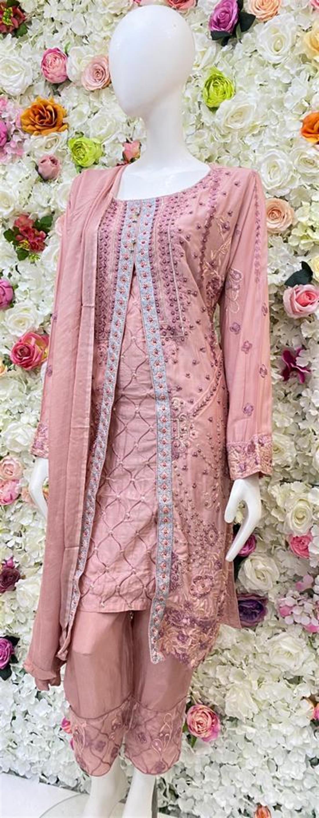 Dusty Pink Embroidered Chiffon Ladies Readymade
