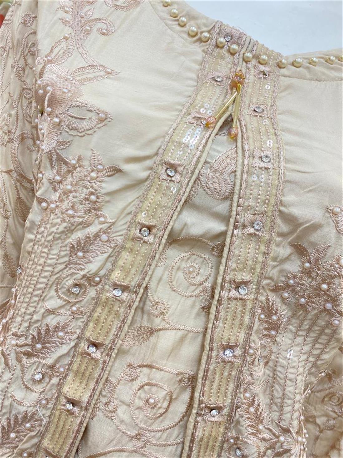 Cream Stone Work Chiffon Ladies Readymade