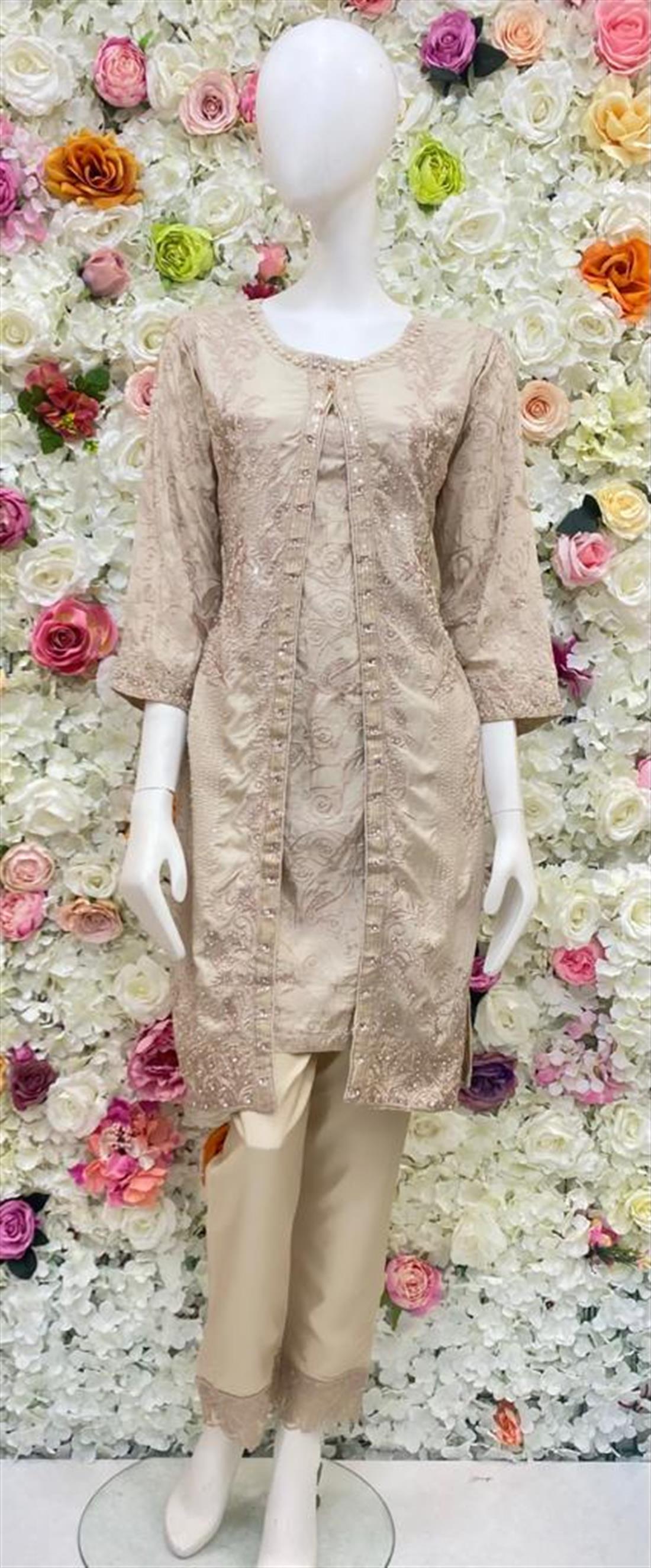 Cream Stone Work Chiffon Ladies Readymade