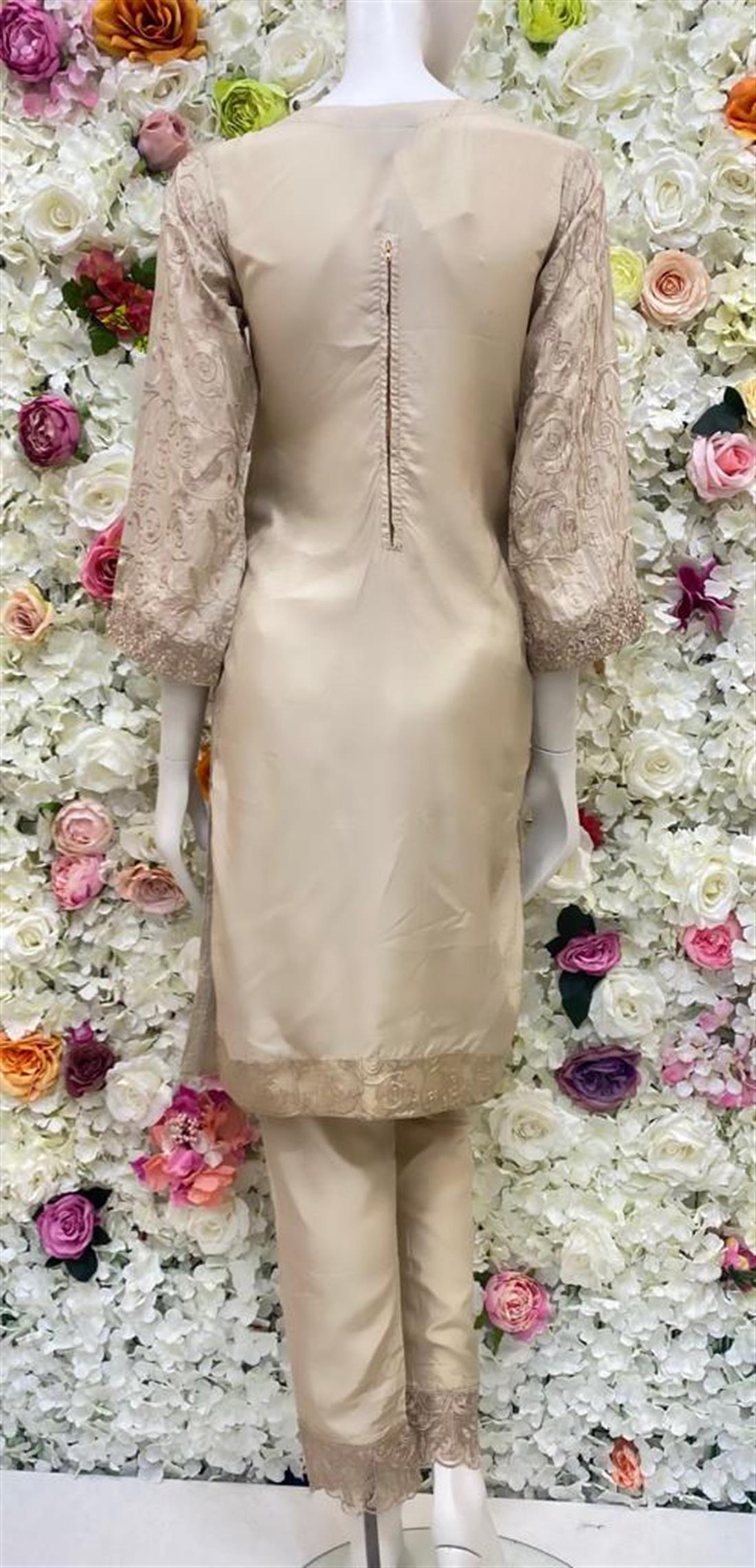 Cream Stone Work Chiffon Ladies Readymade