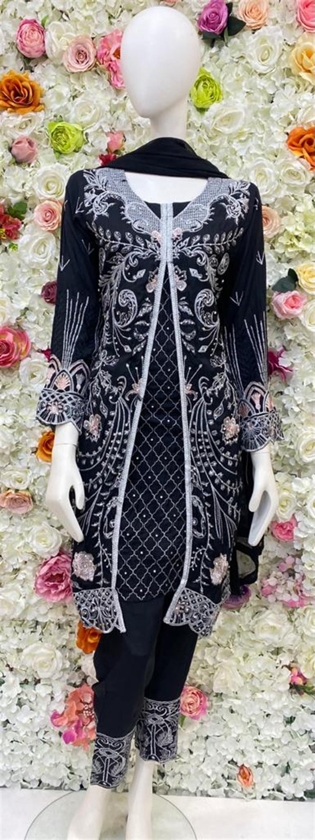 Black Stone Work Embroidered Salwar Kameez & Chiffon Dupatta