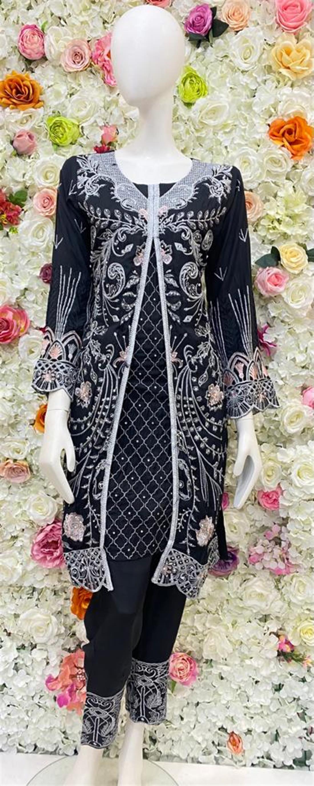 Black Stone Work Embroidered Salwar Kameez & Chiffon Dupatta
