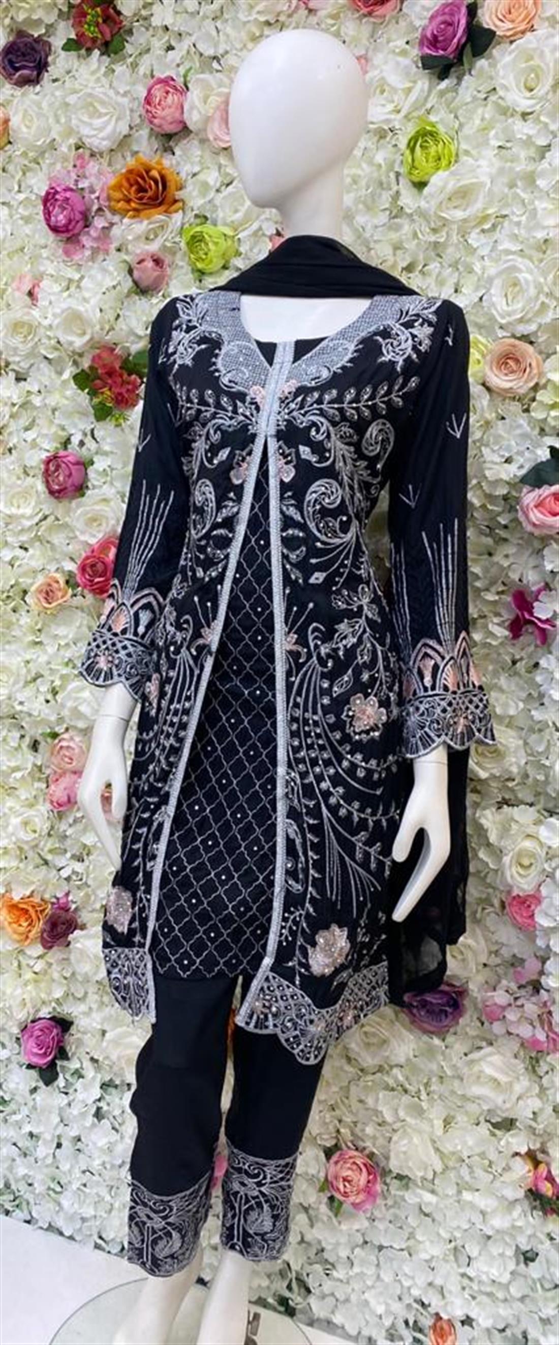 Black Stone Work Embroidered Salwar Kameez & Chiffon Dupatta
