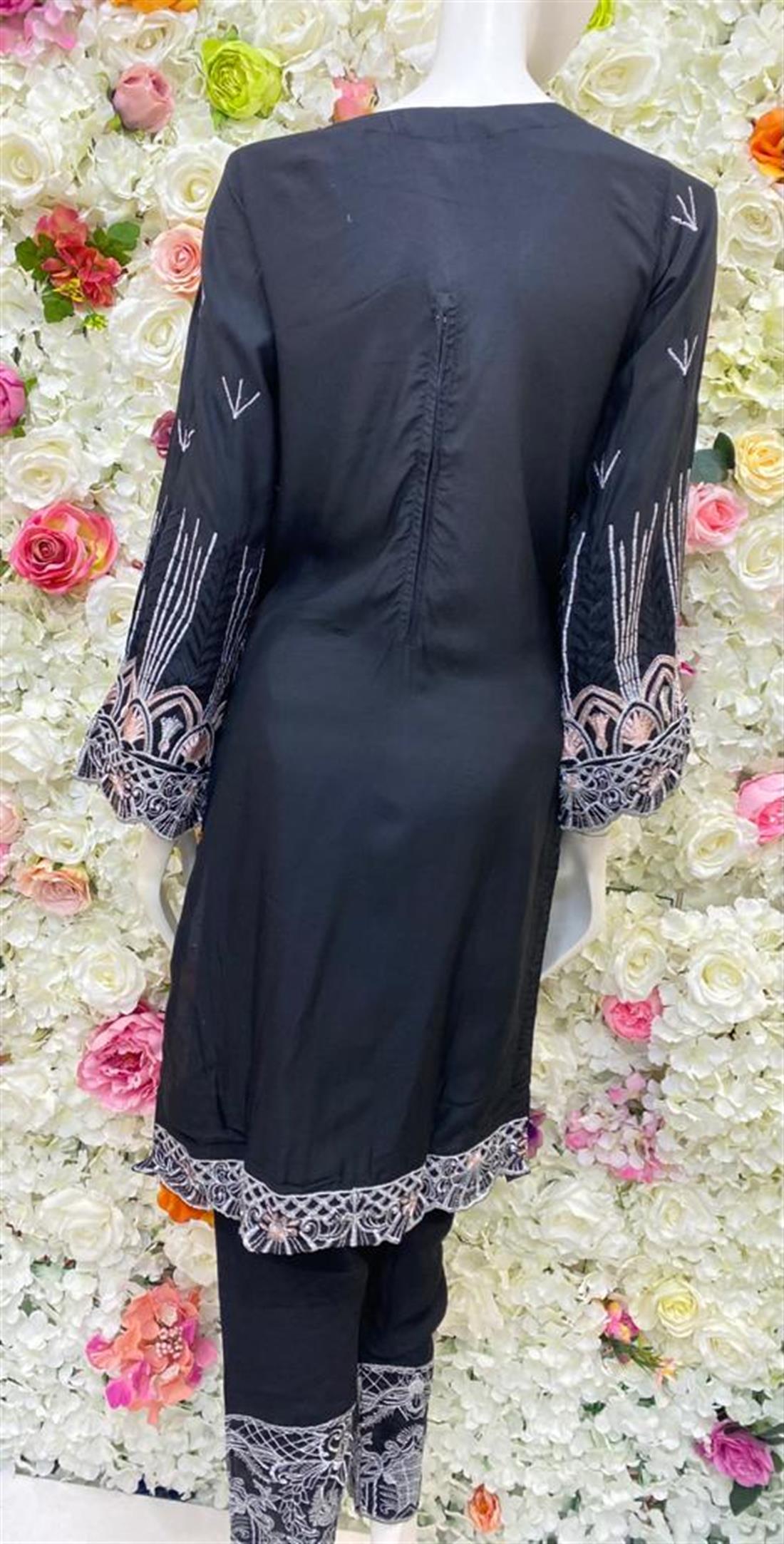 Black Stone Work Embroidered Salwar Kameez & Chiffon Dupatta
