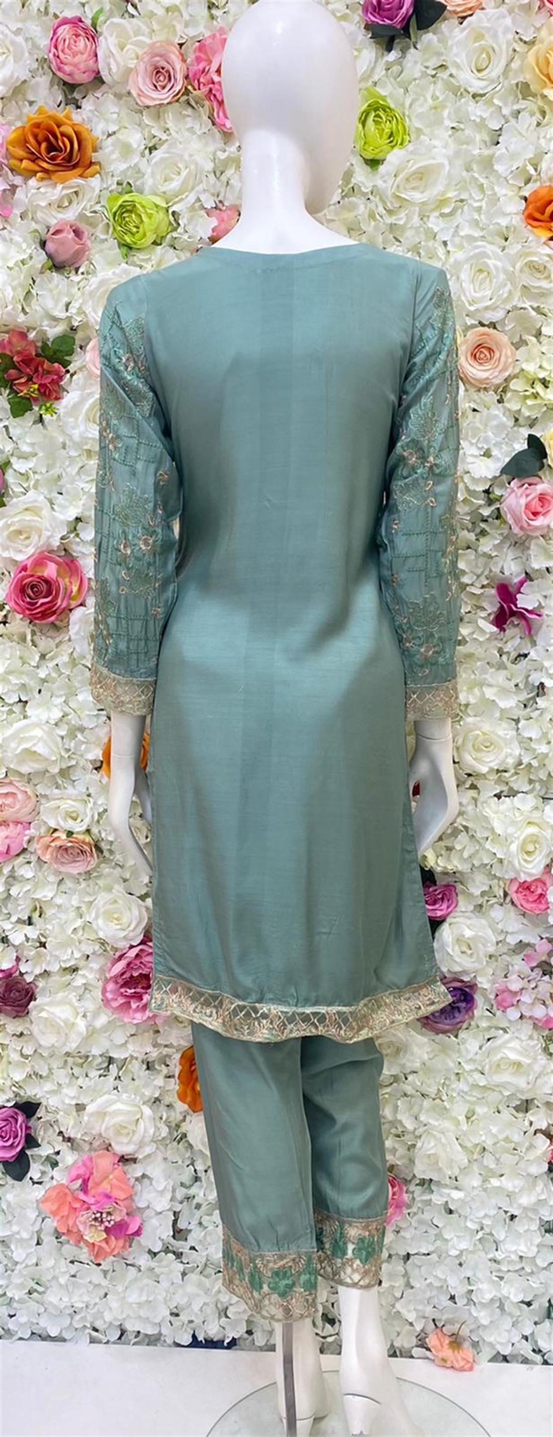 Green Stone Work Chiffon Ladies Readymade