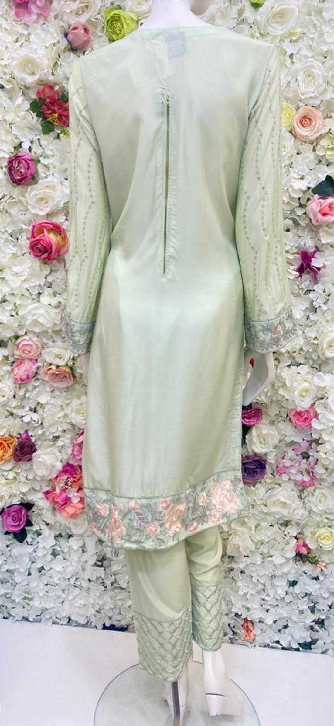 Mint Stone Work Chiffon Ladies Readymade