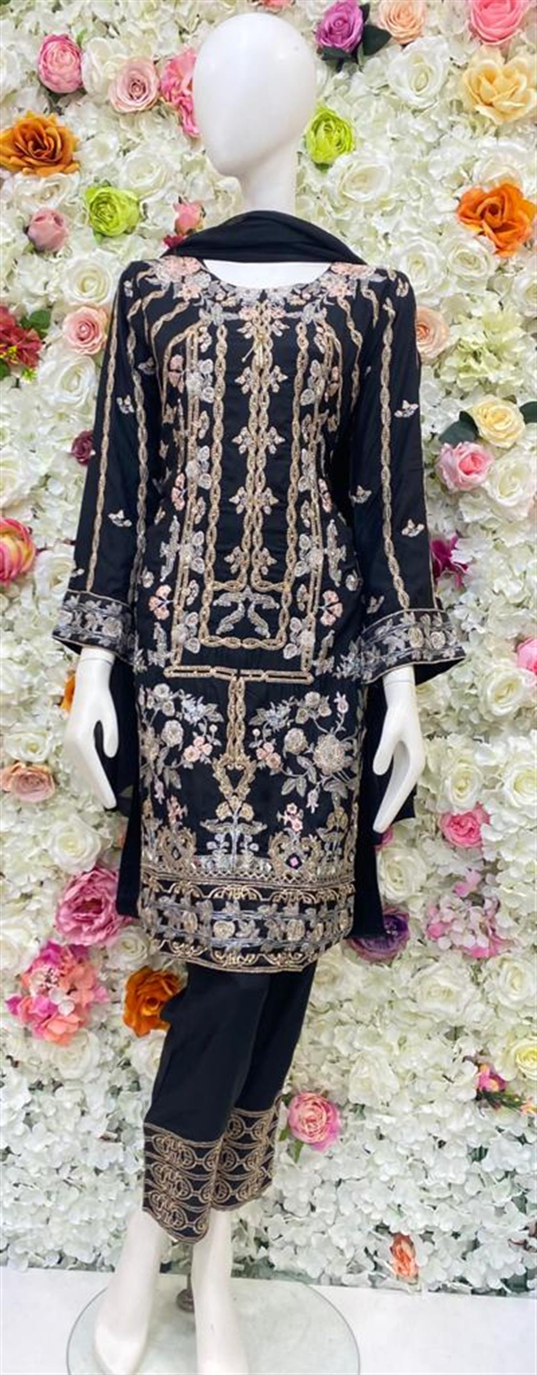 Black Stone Work Embroidered Salwar Suit & Chiffon Dupatta