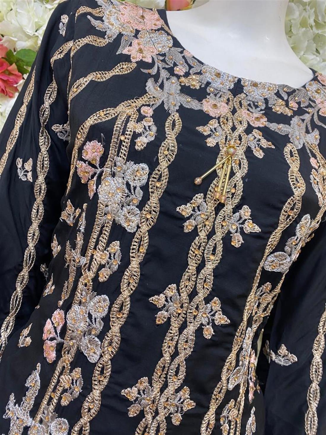 Black Stone Work Embroidered Salwar Suit & Chiffon Dupatta
