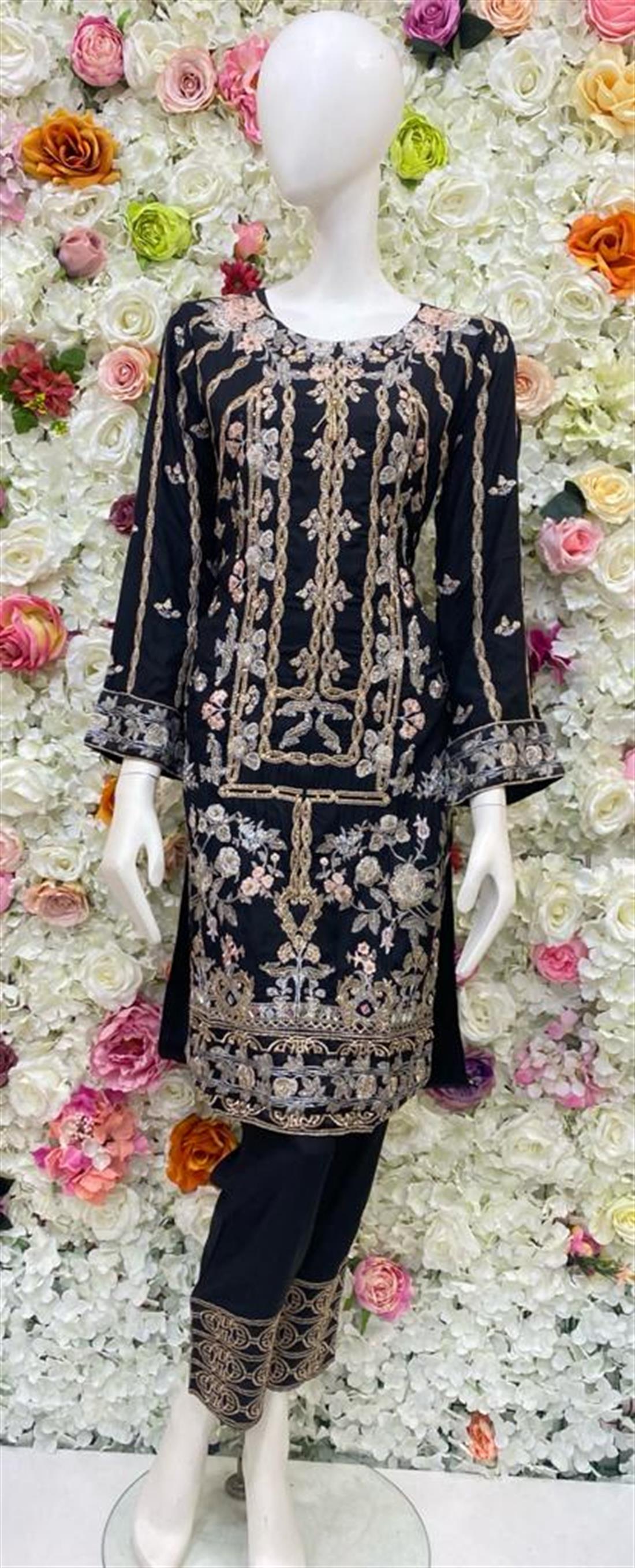 Black Stone Work Embroidered Salwar Suit & Chiffon Dupatta