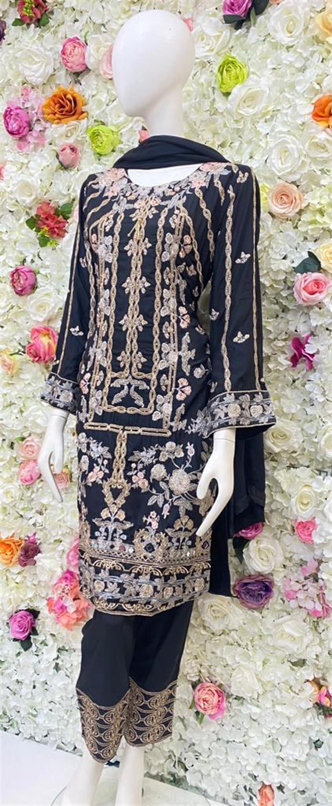 Black Stone Work Embroidered Salwar Suit & Chiffon Dupatta