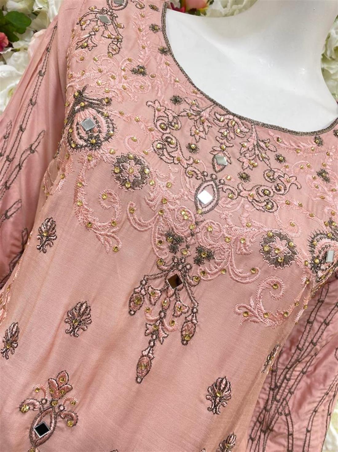 Dusty Pink Stone Work Chiffon Ladies Readymade