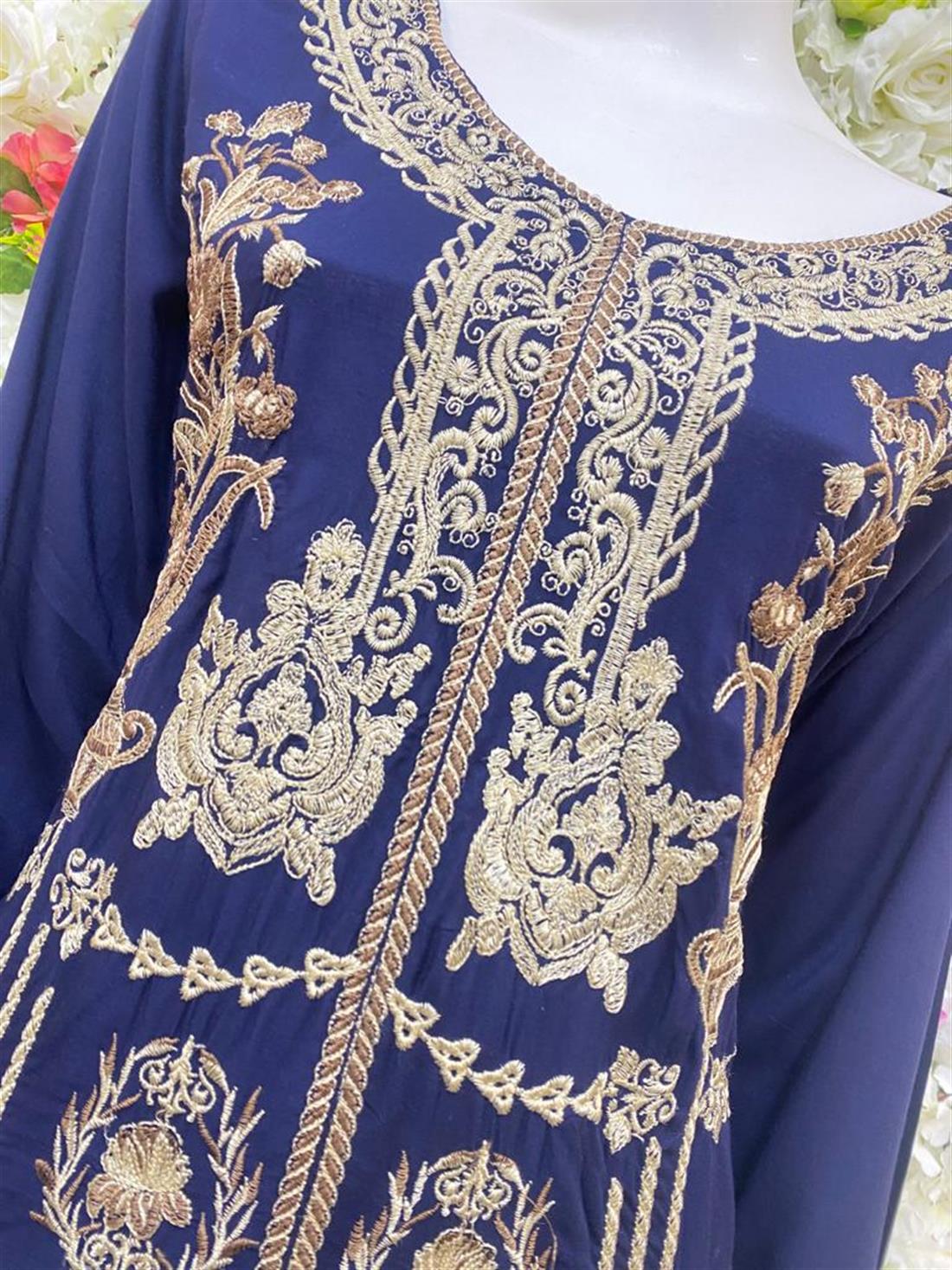 Navy Blue Embroidered Chiffon Ladies Readymade