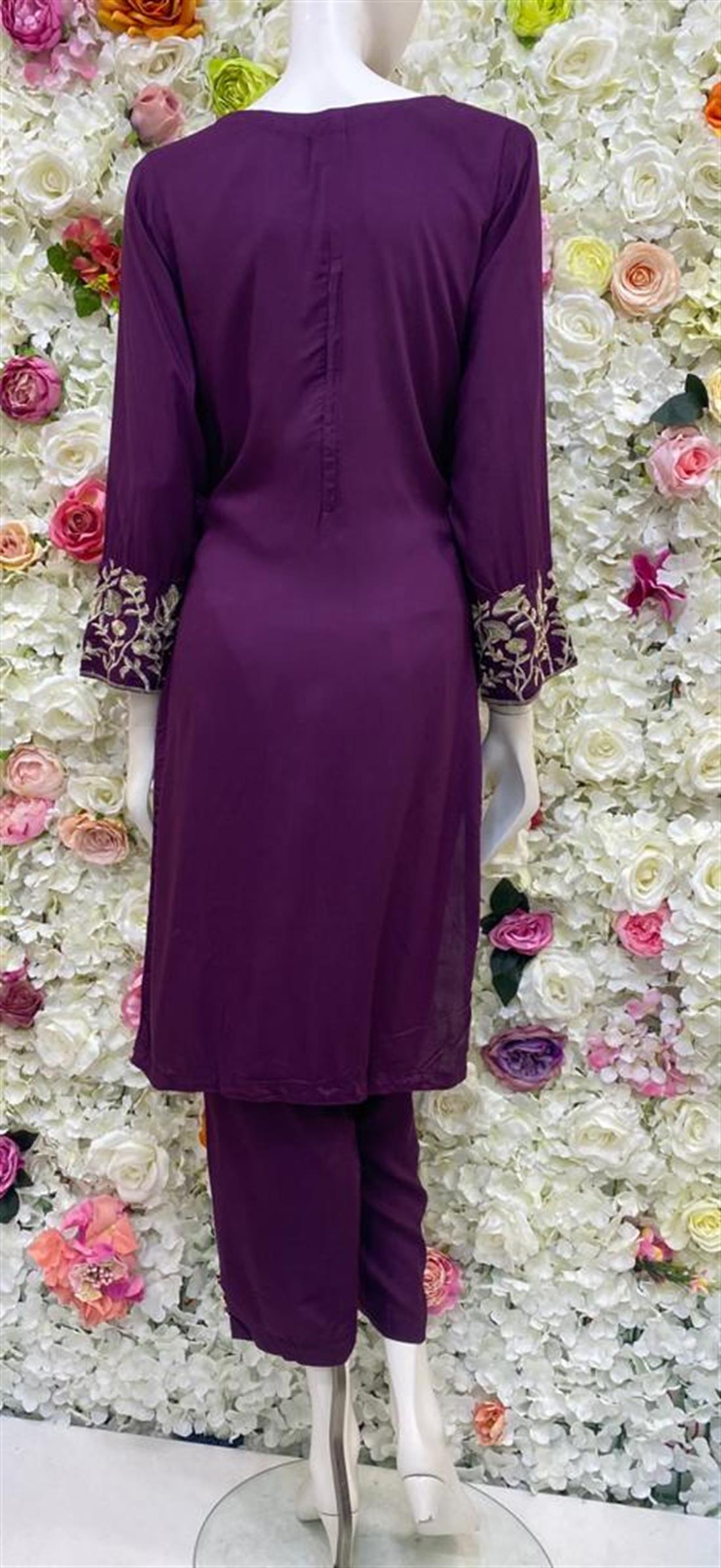 Purple Embroidered Chiffon Ladies Readymade