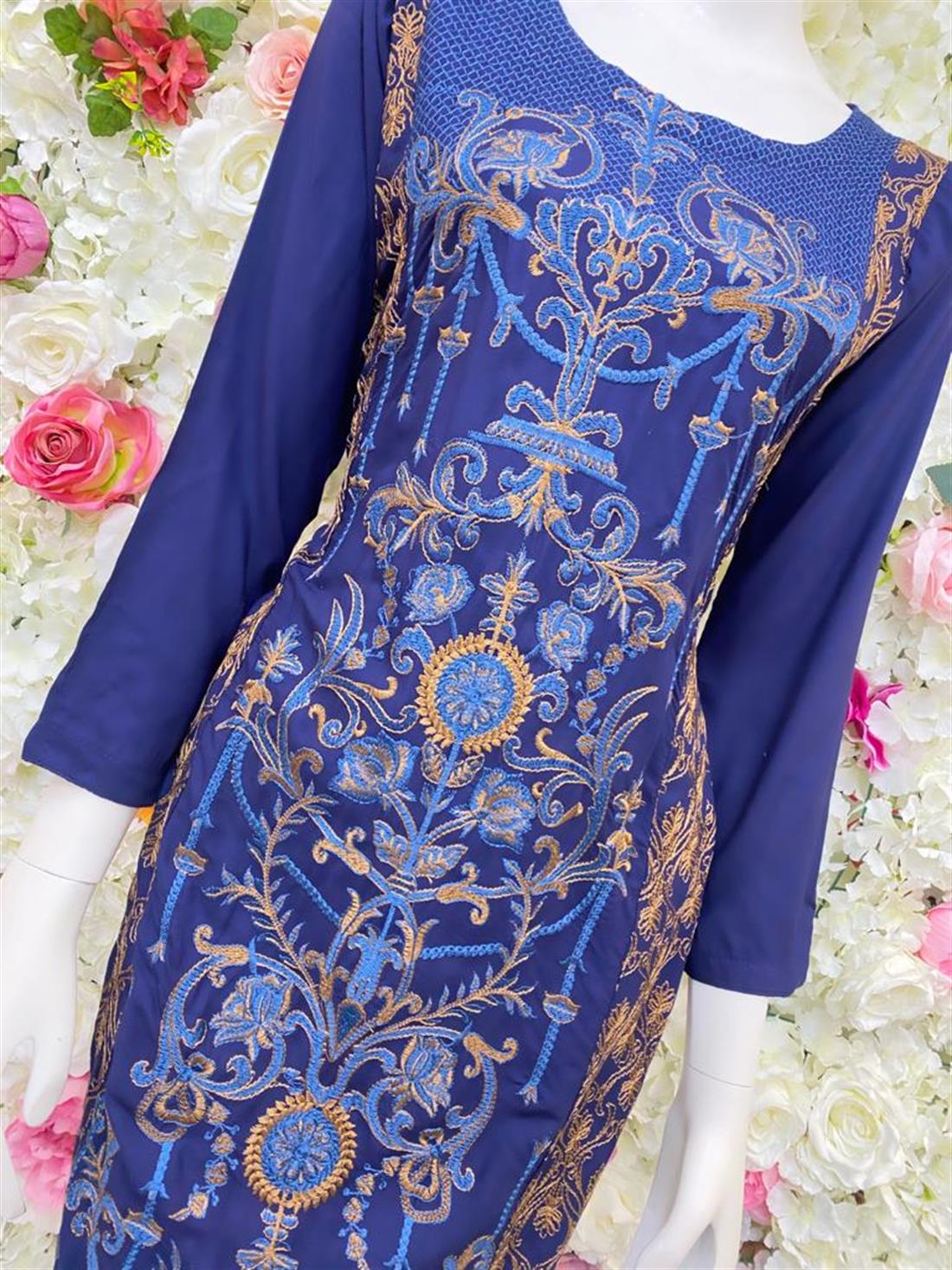 Navy Blue Embroidered Salwar Suit & Chiffon Dupatta