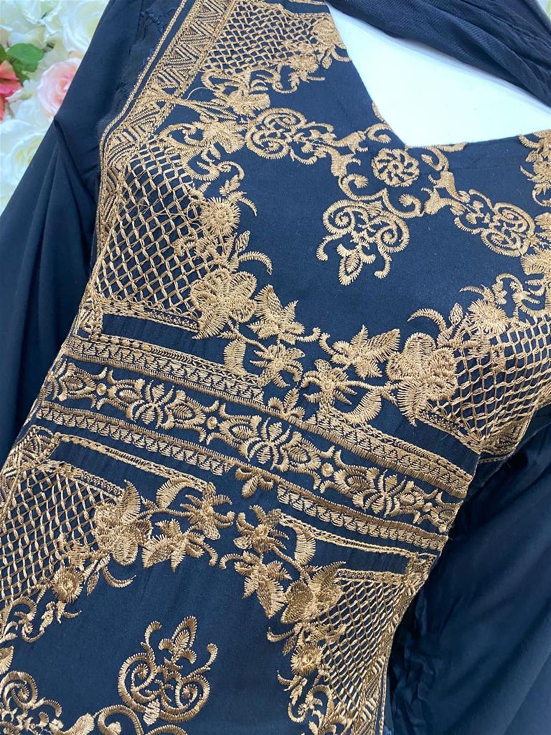 Black & Brown Embroidered Chiffon Ladies Readymade