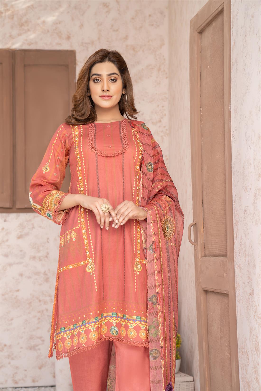 Dusty Pink Embroidered Chiffon Readymade Printed Lawn Salwar Suit