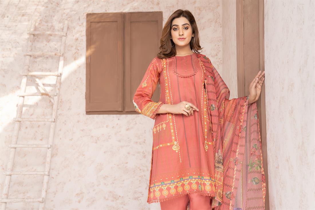 Dusty Pink Embroidered Chiffon Readymade Printed Lawn Salwar Suit