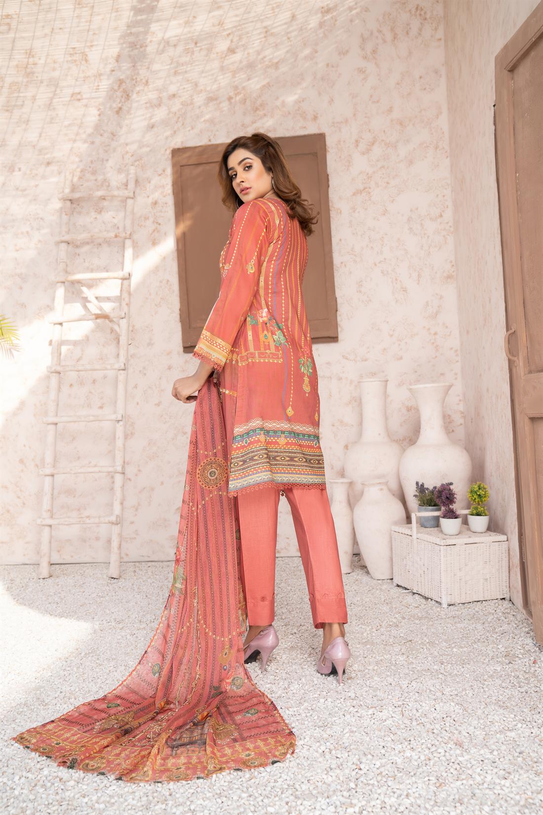 Dusty Pink Embroidered Chiffon Readymade Printed Lawn Salwar Suit