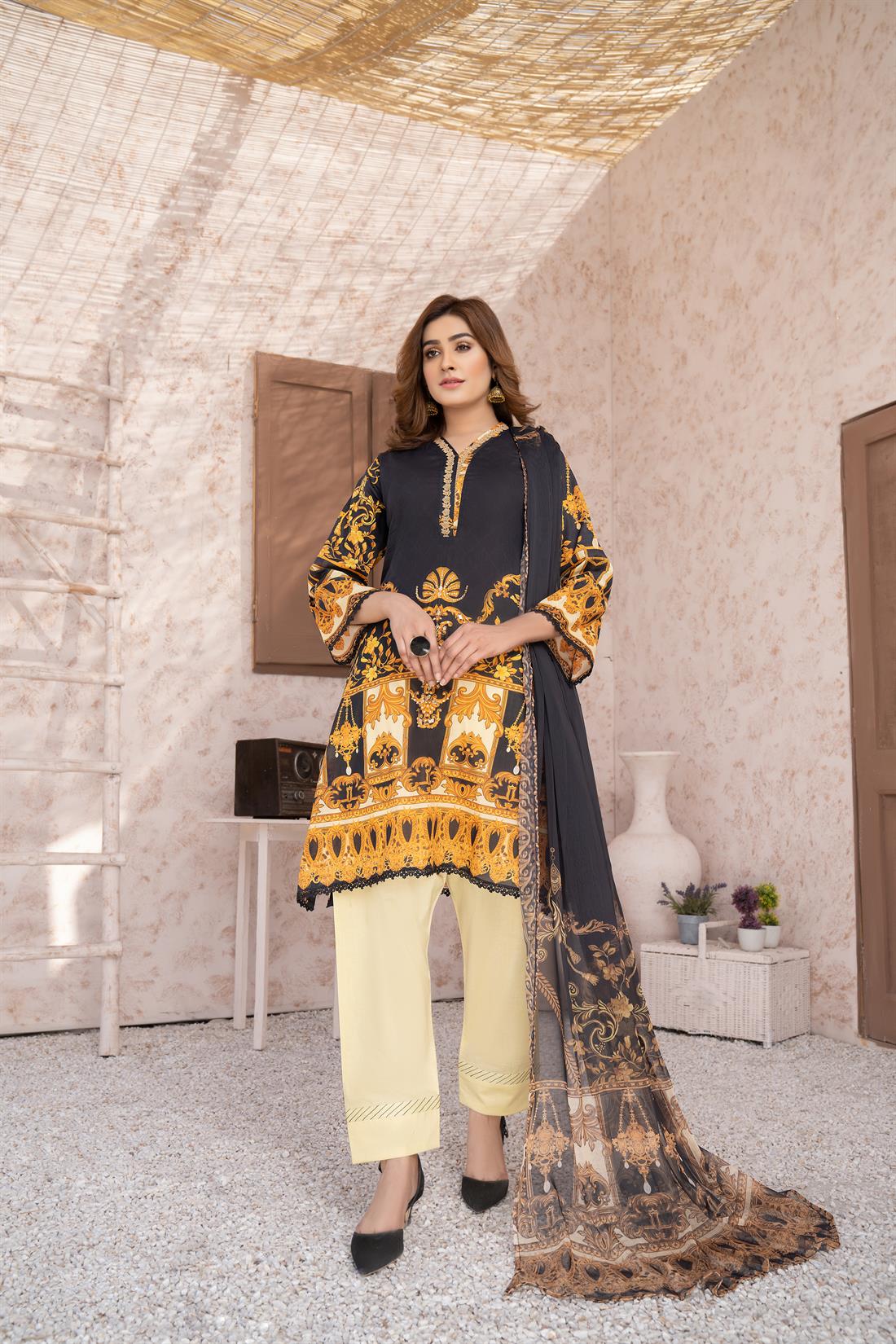 Black Embroidered Chiffon Ladies Readymade