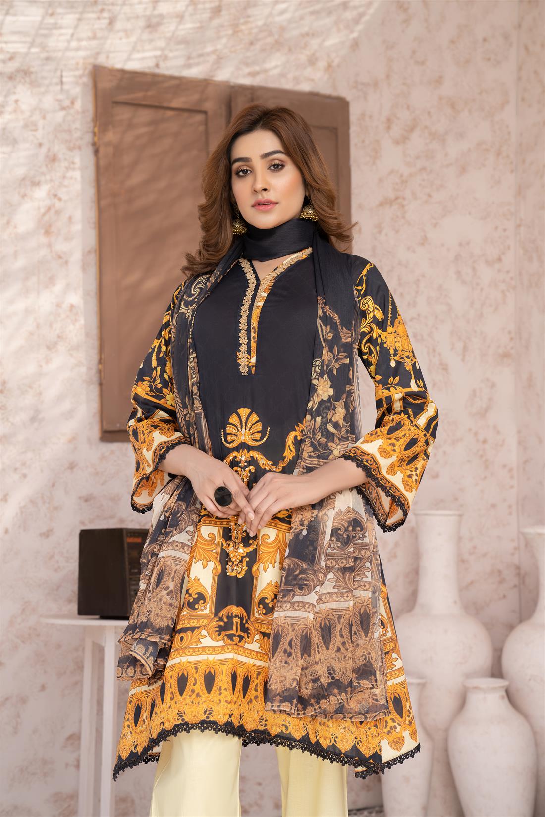 Black Embroidered Chiffon Ladies Readymade